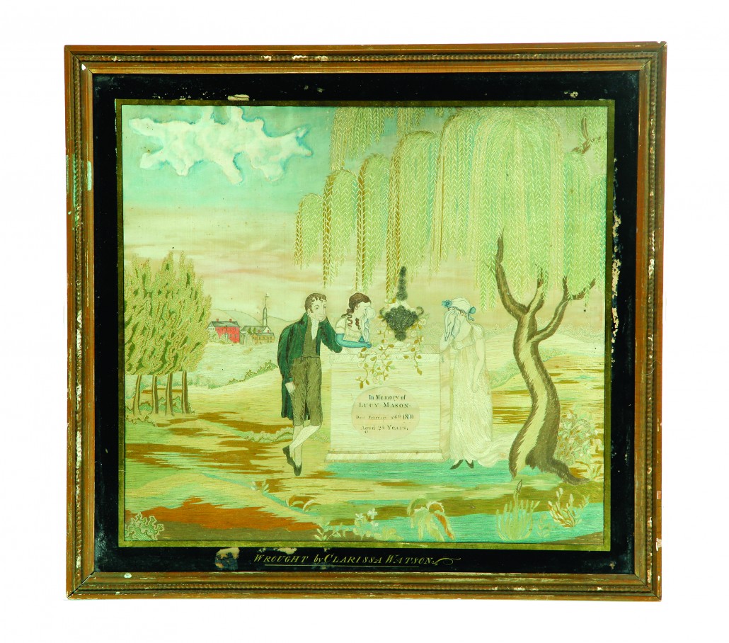 Massachusetts needlework memorial, estimate: $900­$1,500. Garth’s Auctioneers and Appraisers image
