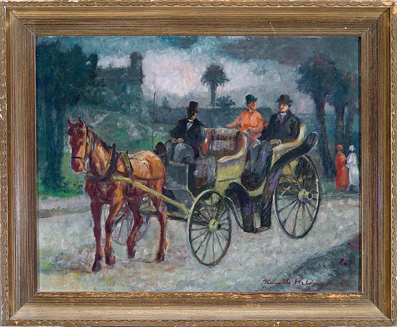 Knute Heldner (Swedish/New Orleans, 1875-1952), ‘Horse and Buggy Ride, Bay Street, St. Augustine, Florida,’ oil on canvas board. Price realized: $46,650. Neal Auction Co. image