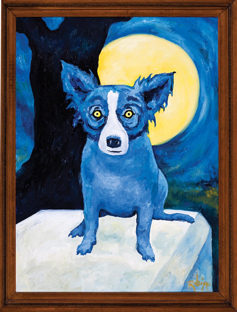 George Rodrigue (American/Louisiana, 1944-2013), ‘Untitled (Yellow Moon),’ 1990, oil on canvas, 40in x 30 in, original frame. Price realized: $134,437. Neal Auction Co. image