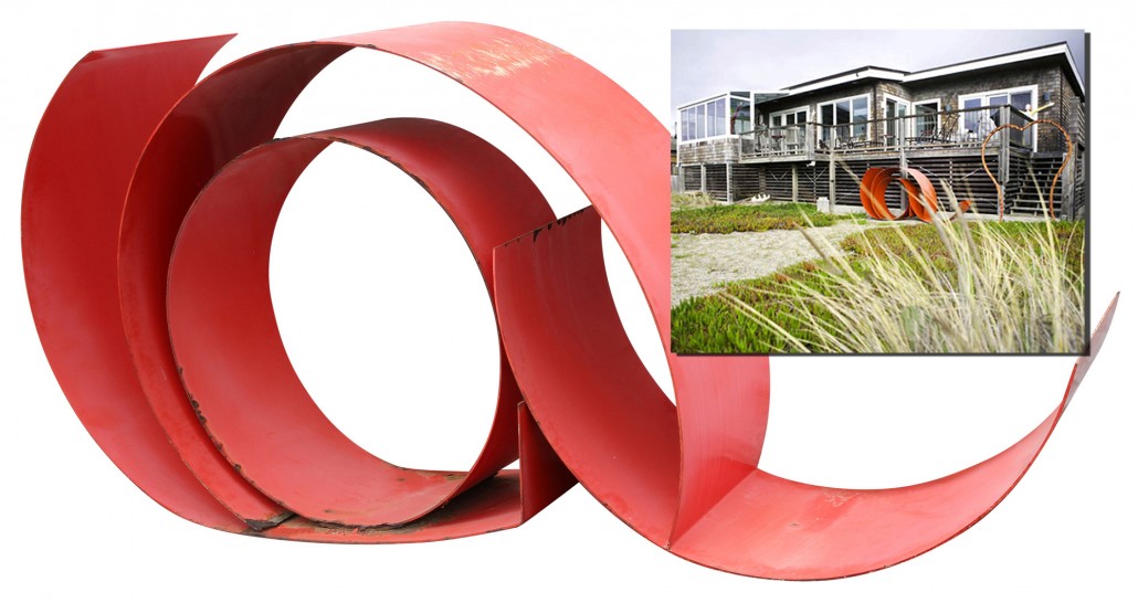 Titled ‘Red Wave,’ this sculpture by Kati Casida (American/Norwegian, 20th century) measures 47in high and graced the grounds of the Danielle Steel’s Stinson Beach home. Clars Auction Gallery image 