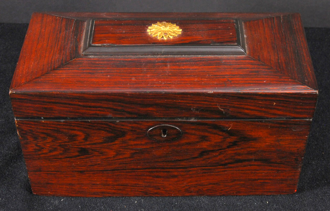 This tea caddy has a lift-out tray and painted interior. The Specialists of the South Inc. image