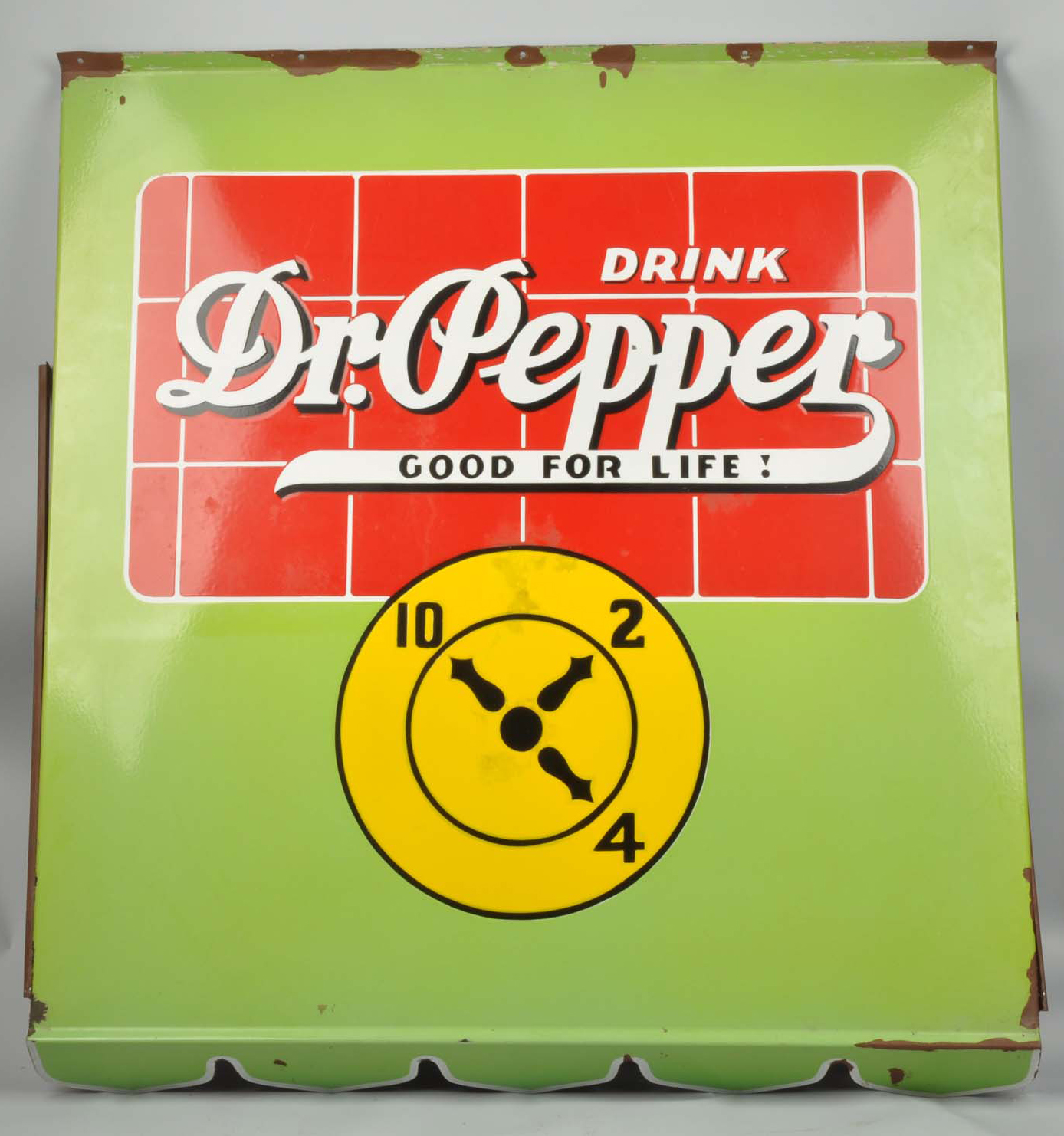 Dr. Pepper porcelain awning sign, 46 x 42 inches, est. $6,000-$9,000. Morphy Auctions image