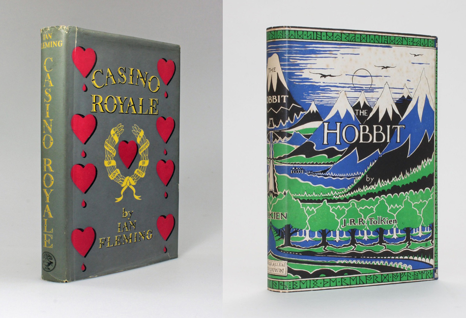 The copy of ‘Casino Royale,’ signed and inscribed by Fleming to the friend on whose character James Bond is based, and a first edition of J.R.R. Tolkien’s ‘The Hobbit,’ published in 1937. Photo Lucius Books