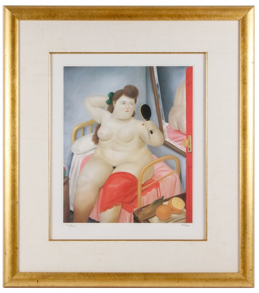 Offset lithograph by Fernando Botero (Colombian, b. 1932), pencil signed and numbered (123/200), titled ‘La Toilette,’ 1983. Ahlers & Ogletree image