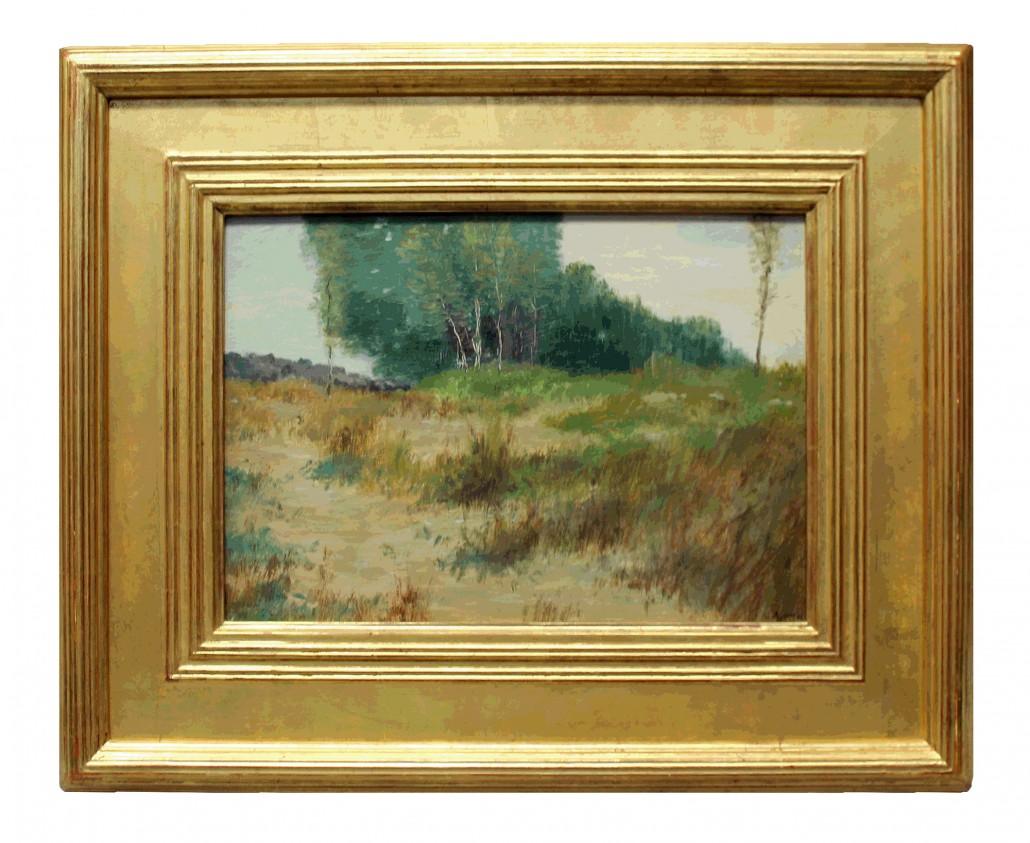 Original Robertson Kirtland Mygatt (American, 1862-1919) oil-on-panel landscape with variegated ground, 58 x 11 1/2 inches. Est. $7,000-$7,500. Charleston Estate Auctions image
