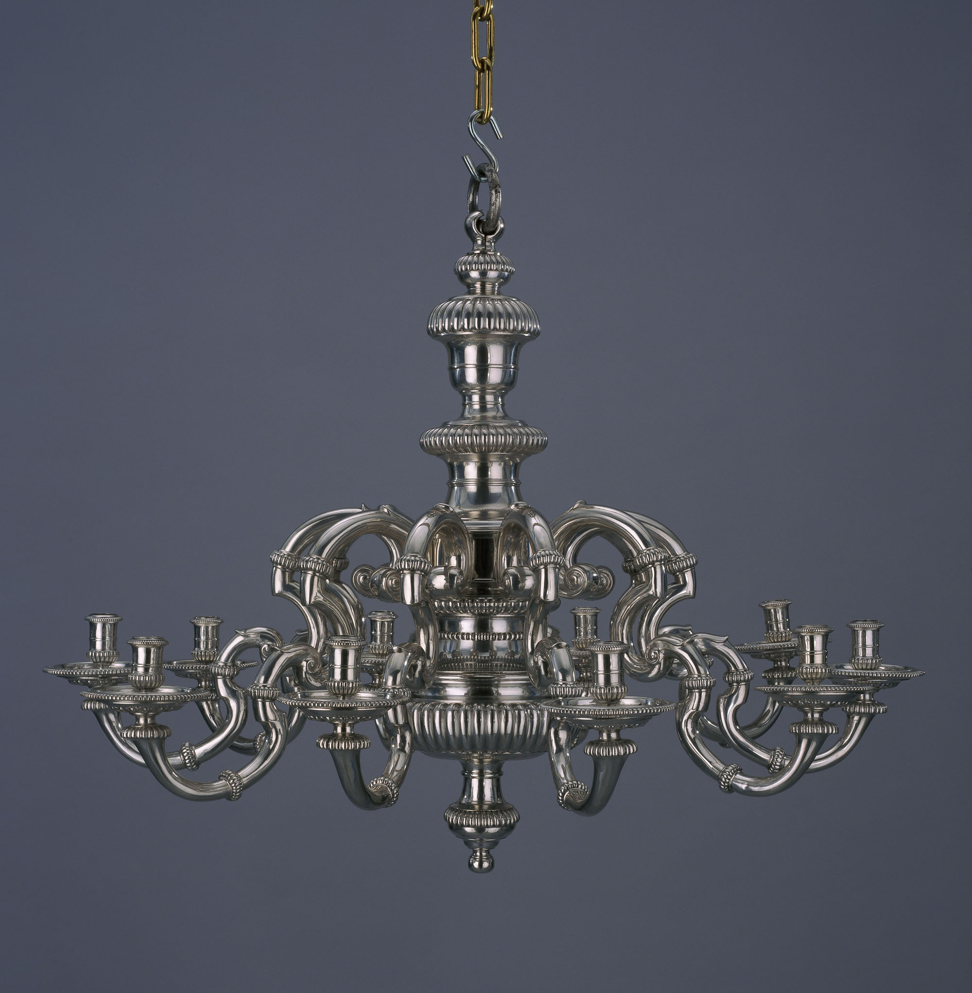 Chandelier  marked by Daniel Garnier (active ca. 1691-1698) , London, 1691-1697,  silver and iron.  The Art Museums of Colonial Williamsburg, museum purchase, 1938-42
