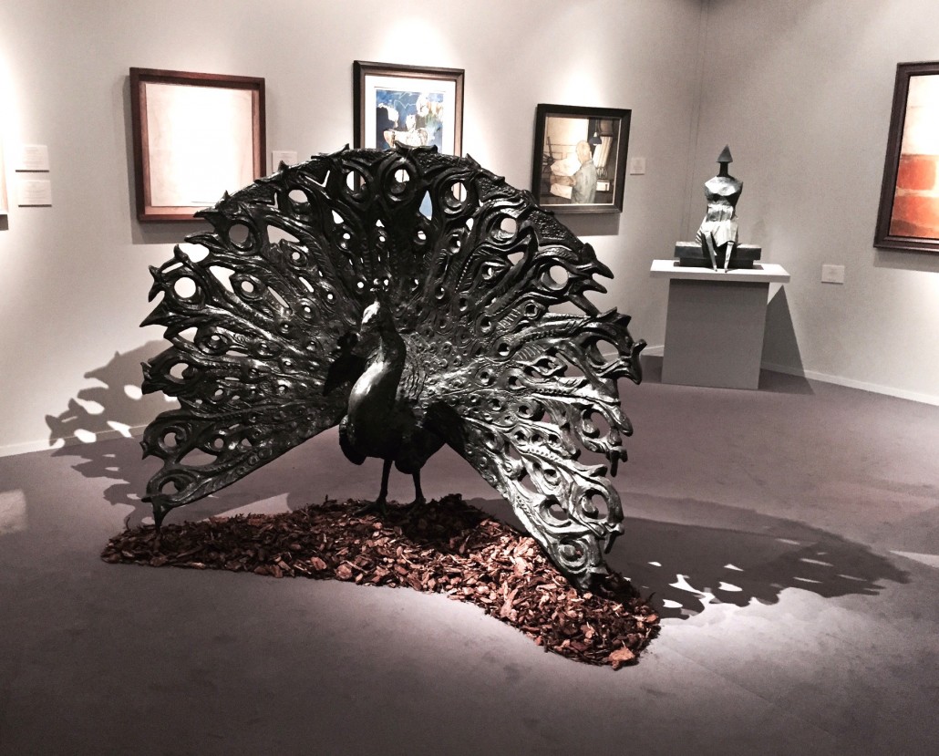This imposing bronze peacock by the English sculptor Gertrude Hermes was priced at £95,000 ($149,350) on the stand of London-based Modern British dealers Osborne Samuel at the Masterpiece fair. Image Auction Central News. 