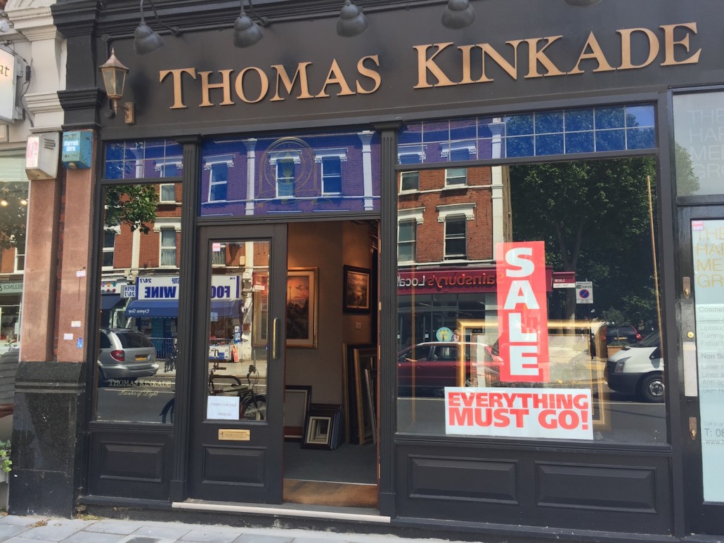 The retail premises of the late American artist Thomas Kinkade  in Chiswick, West London, has closed. Image Auction Central News.