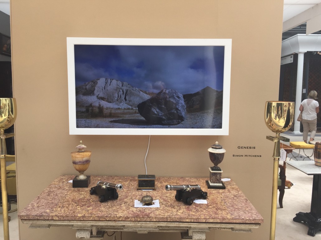 British artist Simon Hitchens, better known for his outdoor sculpture, showed this new video work, ‘Genesis,’ on the stand of Thomas Woodham-Smith at the Olympia fair, where it was priced at £15,000 ($23,650). Image Auction Central News. 