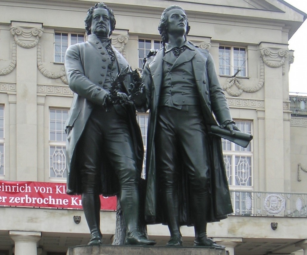 This is not the stolen bronze but a monument to German literary giants Johann Wolfgang von Goethe and Johann Christoph Friedrich von Schiller at Weimar, Germany. Image courtesy of Wikimedia Commons