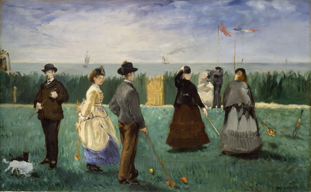 Édouard Manet, French (1832-1883). 'The Croquet Party,' 1871, oil on canvas, 18 x 28 3/4in.  Promised gift of Marion and Henry Bloch.  