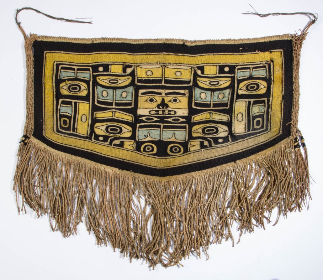 A rare Northwest Coast Chilkat child’s ceremonial blanket, circa 1890, fresh from a local estate, brought $10,350 from a private collector in Alaska. Jeffrey S. Evans & Associates image