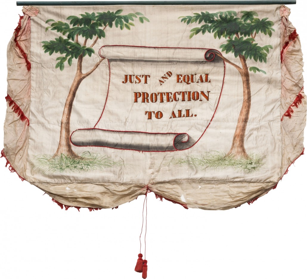 Polk's slogan: 'Just and equal protection of all,' appears on the reverse of the banner. Heritage Auctions image 