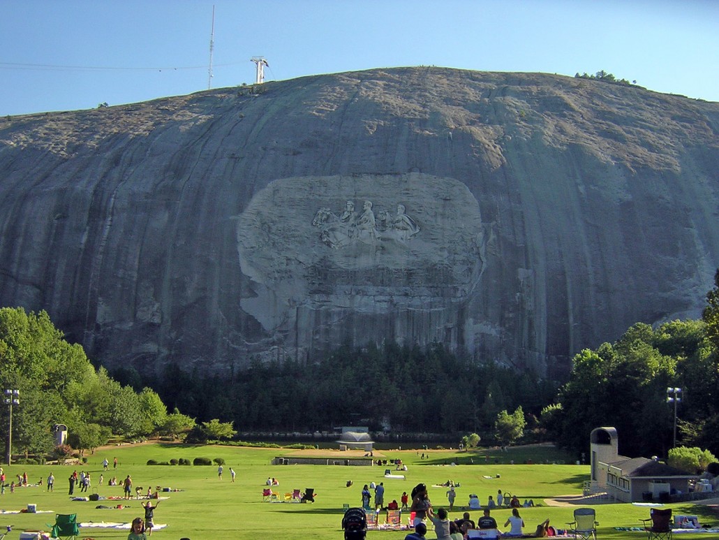 The carving on the side of Stone Mountain in Stone Mountain, Ga., is said to be the largest bas-relief in the world. Image courtesy of Wikimedia Commons.
