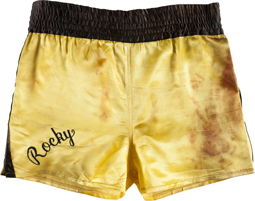 Rocky Balboa's boxing trunks from the first match against Clubber Lang (Mr. T) in 1982's 'Rocky III.' Heritage Auctions image
