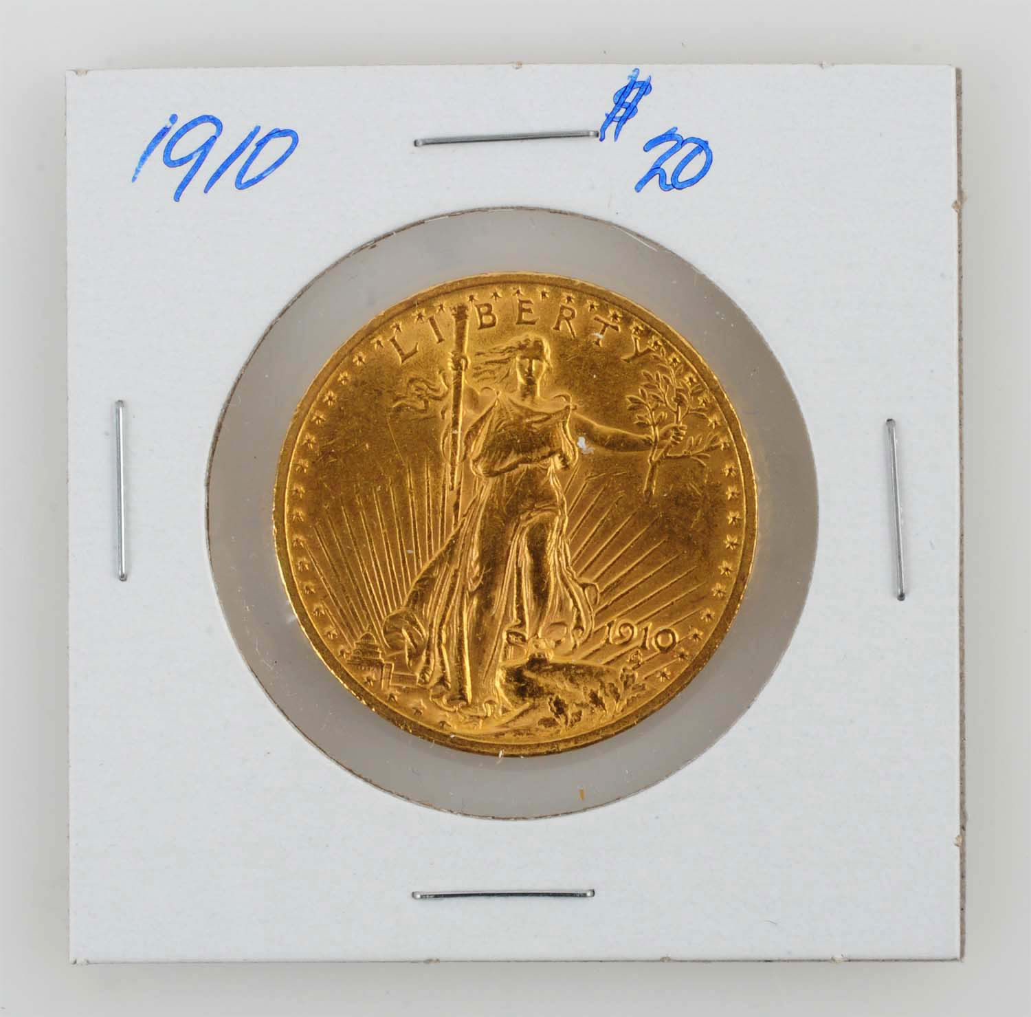 1910 $20 Saint-Gaudens gold coin, MS 62. Estimate: $1,200-$1,400. Morphy Auctions image