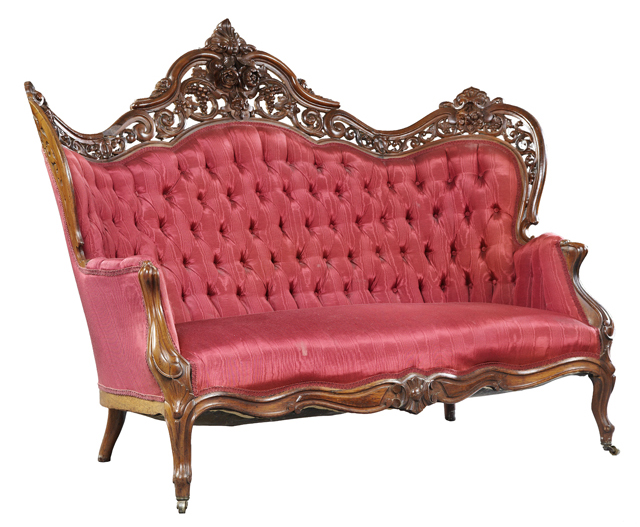 Mid-19th century American Rococo Revival carved laminated rosewood settee, attributed to J. & J.W. Meeks. Estimate: $4,000-$8,000. Crescent City Auction Gallery image 
