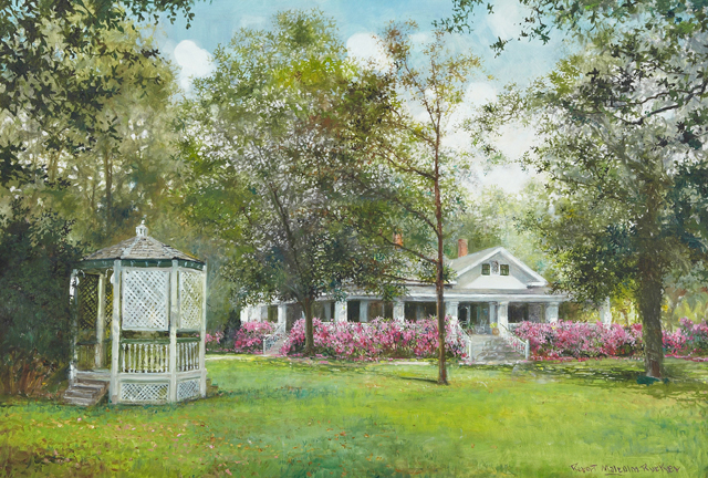 Oil on canvas painting, signed by Robert M. Rucker (American, 1932-2000), and titled ‘Robert Penn Warren House.’ Estimate: $3,000-$5,000. Crescent City Auction Gallery image