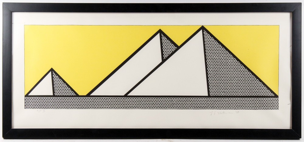 Artist proof color lithograph on paper, signed in pencil by Roy Lichtenstein (American, 1923-1997), titled ‘Pyramids.’ Price realized: $10,030. Ahlers & Ogletree image 
