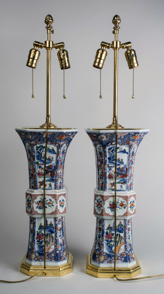 Pair of Chinese porcelain vase two-light lamps. Estimated value: $3,000-$5,000. Capo Auction image