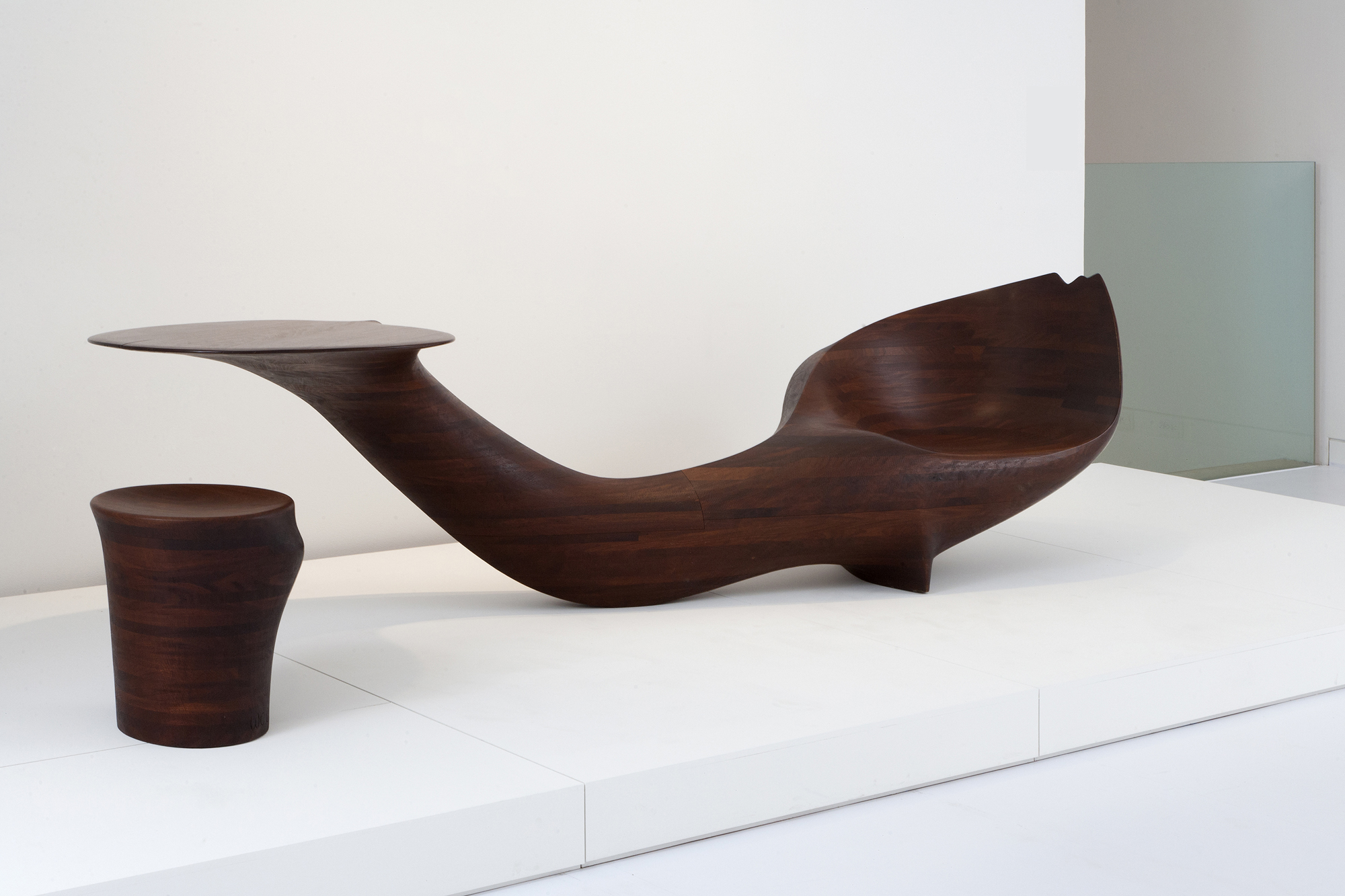 Wendell Castle, 'Table-Chair-Stool,' 1968, Afromosia and African hardwoods. Museum of Arts and Design, gift of the Johnson Wax Company, through the American Craft Council, 1977. Photo courtesy of Sherry Griffin/R & Company © Wendell Castle, Inc.