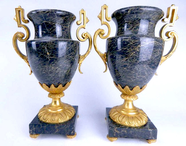 Pair of gilt bronze mounted marble vases, 14 3/4in. Estimate $800-$1,000. Don Presley Auctions image