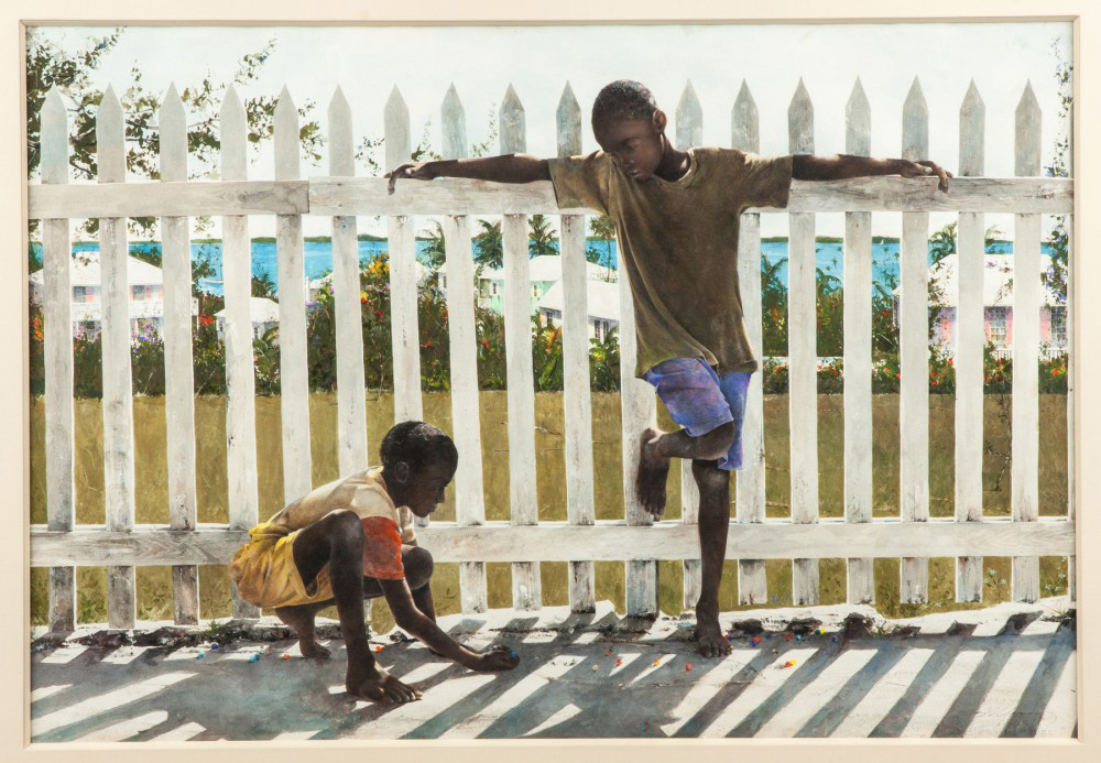 Drybrush with watercolor painting, a master work by contemporary American painter Stephen Scott Young (b. 1957), titled ‘Shadow Games.’ Estimate: $80,000-$120,000. Cottone Auctions image