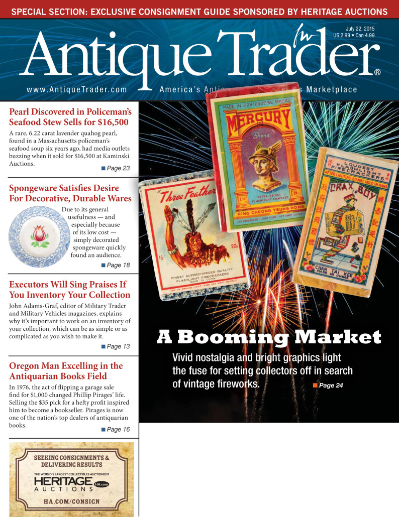 Sponsored by Heritage Auctions, the exclusive Consignment Guide is front-page news in the July 22, 2015 issue of 'Antique Trader.' Antique Trader image 