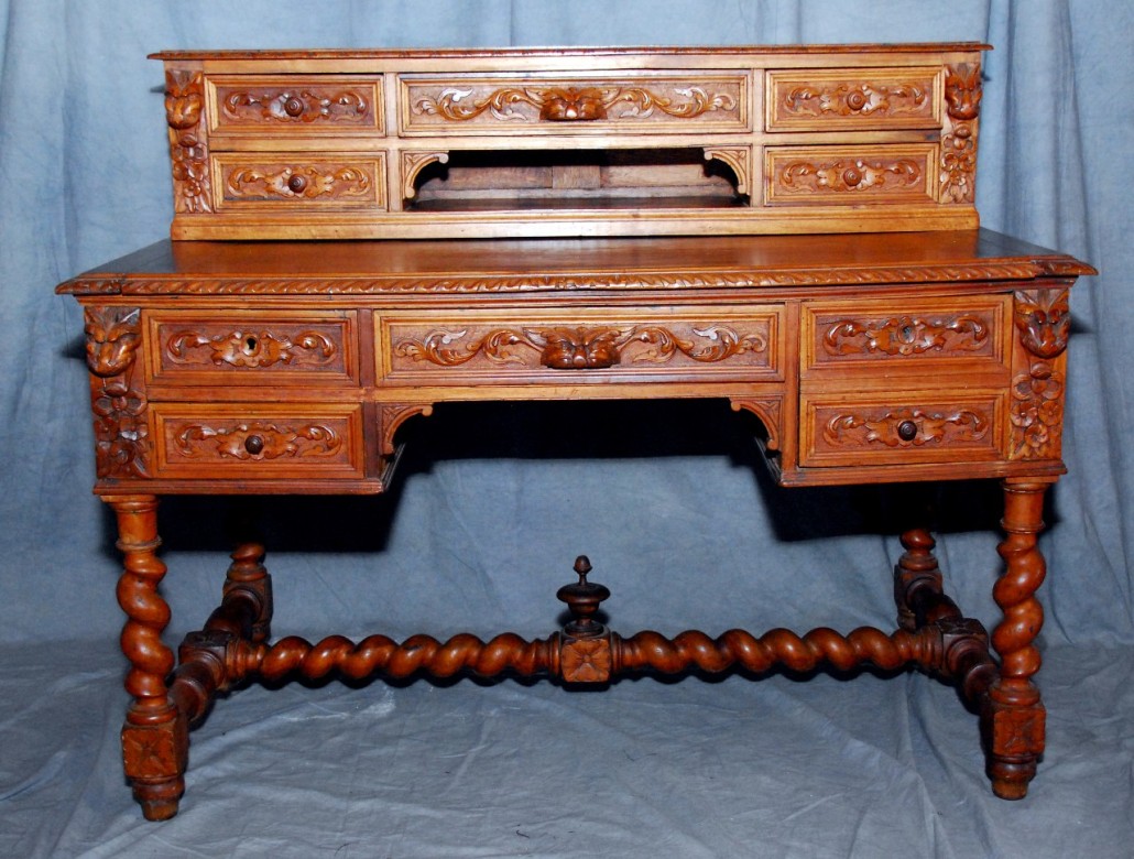 Carved desk and hutch with barley twists. The Specialists of the South Inc. image