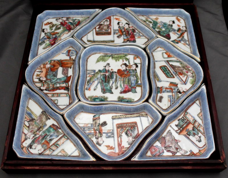 Chinese porcelain sweetmeat set, late 19th century Qing Dynasty. Est. $600-$800. Charleston Estate Auctions image 