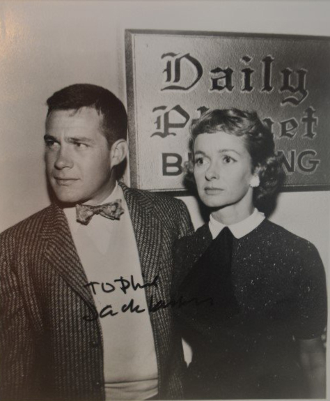 Jack Larson gained a worldwide fan base for his role as cub reporter Jimmy Olson on The Adventures of Superman, which co-starred Noel Neill (right) as Lois Lane. Image courtesy of LiveAuctioneers Archive and J. Sugarman Auction Corp.