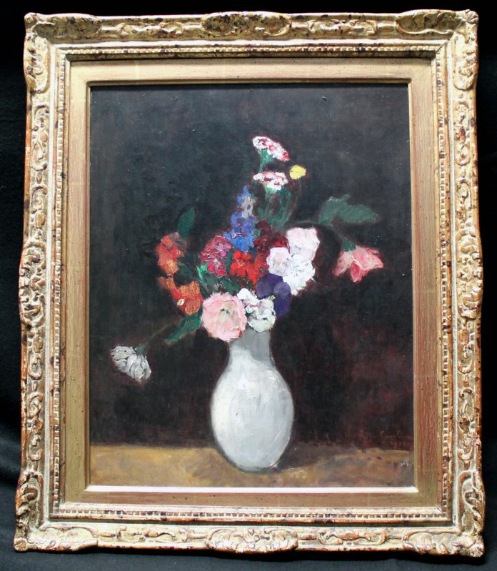 Juliette Cambier (Flemish) still life titled 'Bouquet de Fleurs,' artist-signed and dated 1933, 18 x 15in (stretcher). Est. $2,000-$2,600. Charleston Estate Auctions image