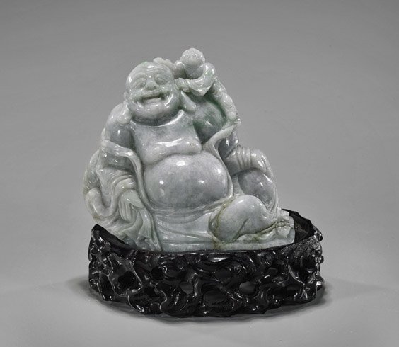 Chinese carved jadeite seated Budai, est. $450-$650. I.M. Chait image