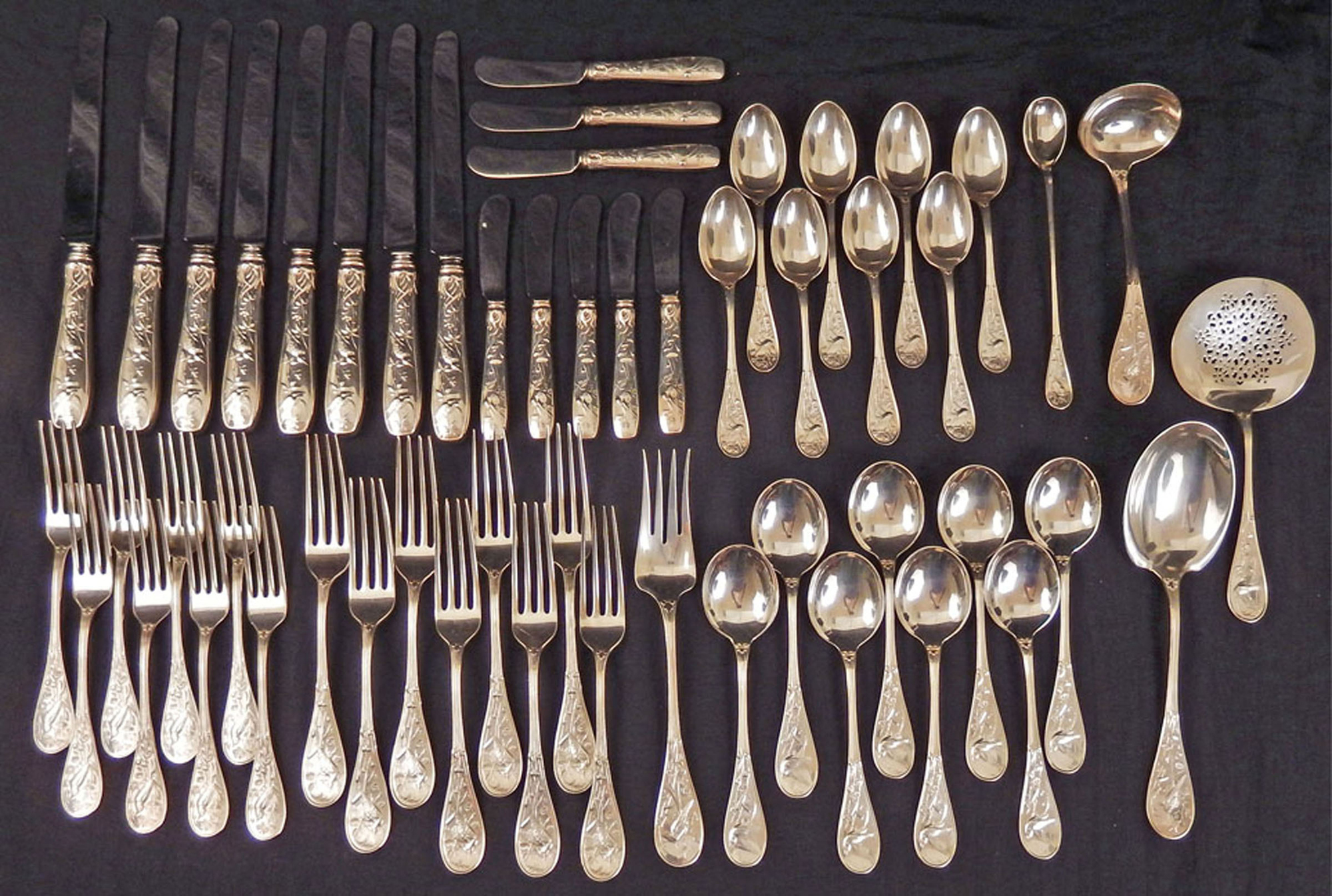 Tiffany & Co. 53-piece sterling silver service for 8, Audubon pattern, total weight 96.4 ozt. Stephenson’s Auctioneers image