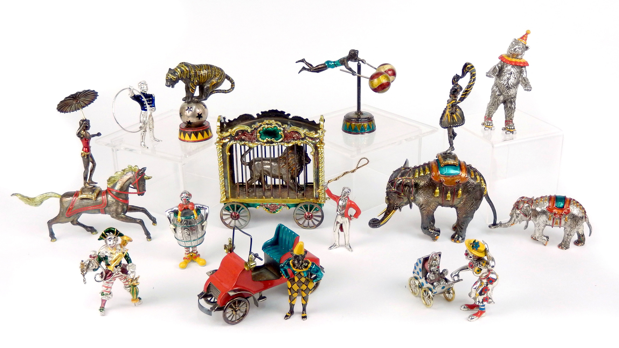 Tiffany & Co. 21-piece enameled silver Circus set, designed by Gene Moore, made in Italy, to be sold in consecutive lots as individual pieces and affinity groups. No reserve. Stephenson’s Auctioneers image
