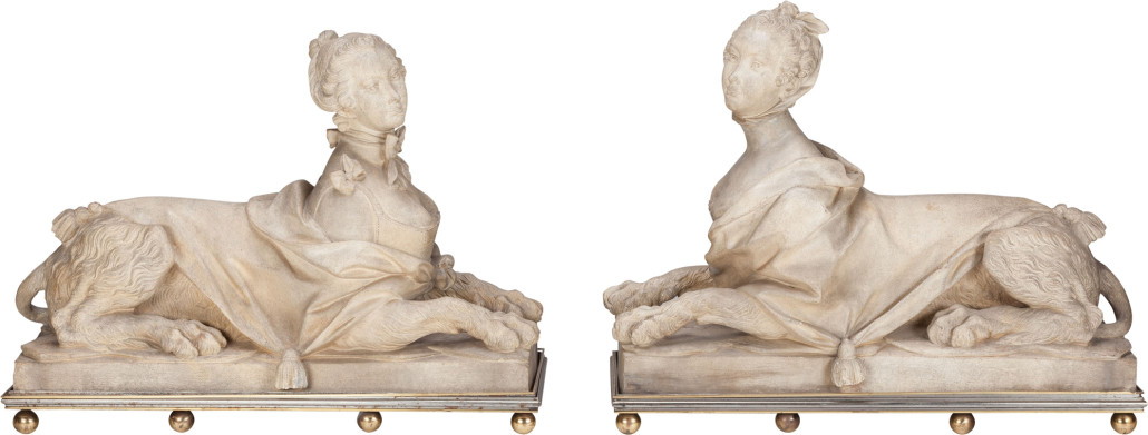 Pair of directoire garden sphinxes of Madame de Pompador and Madame du Barry, Damparis, France, circa 1795. Price realized: $11,250. Heritage Auctions image