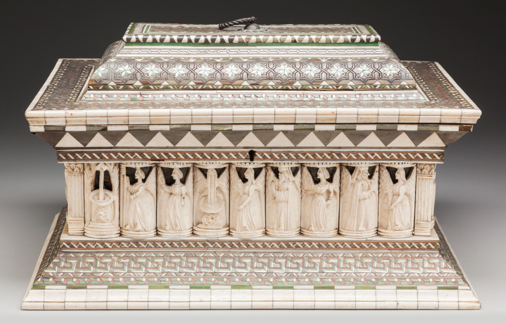 Italian bone and inlaid sarcophagus wedding casket, attributed to Embriachi, Venice, Italy, 15th century. Price realized: $20,000. Heritage Auctions image