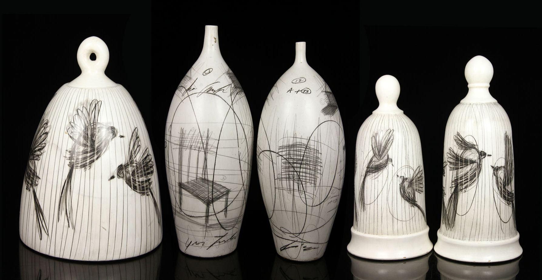 Group of five large mid-century Italian glazed pottery vases, signed ‘Zabcos,’ the tallest standing 24 inches high. Estimate: $3,000-$5,000. Kaminski Auctions image