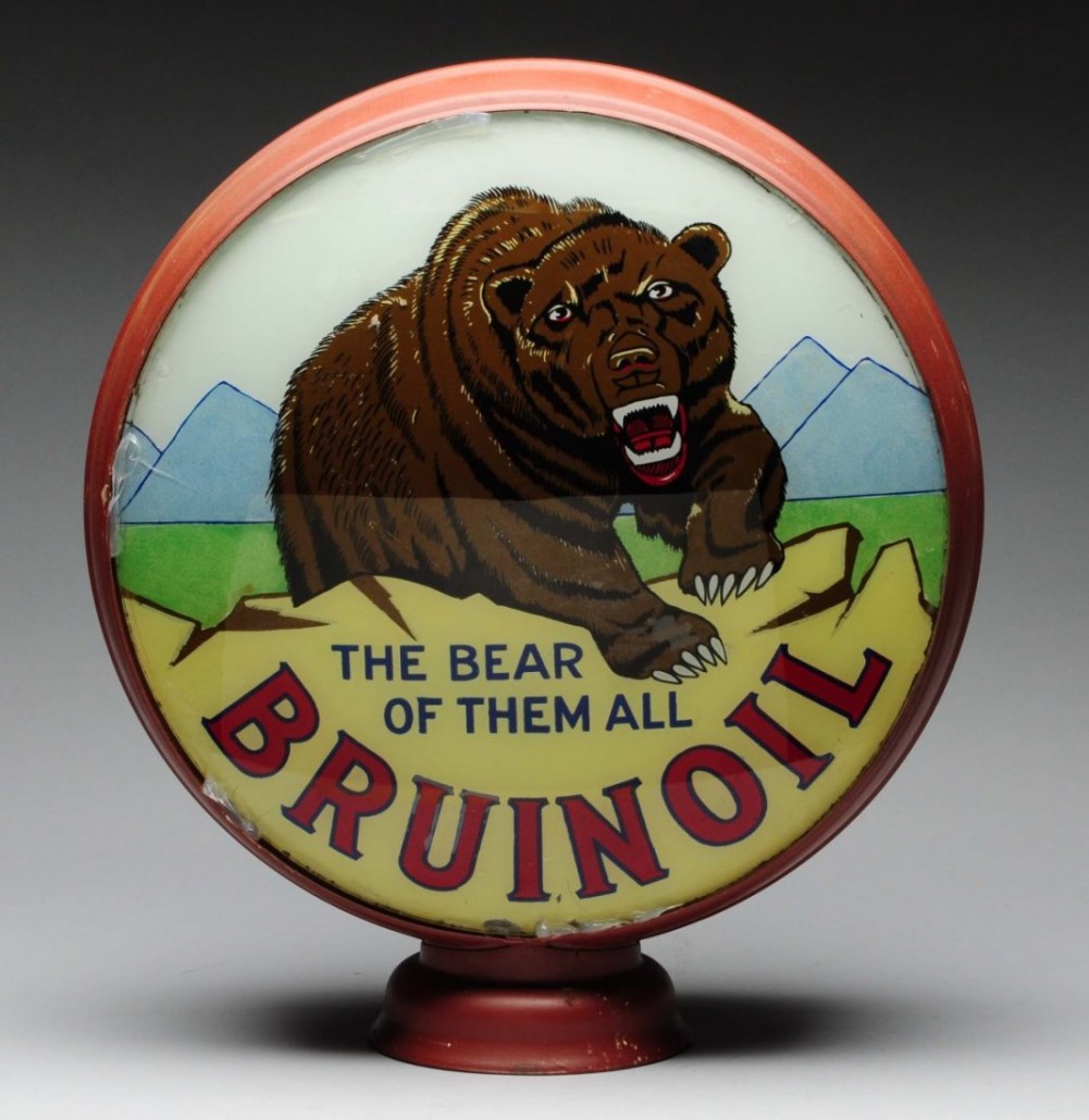Brunoil ‘The Bear Of Them All’ single-lens gas globe, 15in. lens, est. $10,000-$20,000. Morphy Auctions image