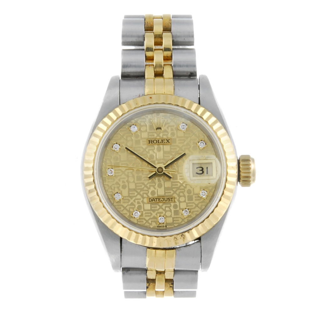 Lot 254 – Rolex, a woman's bi-metal Oyster Perpetual Datejust bracelet watch. Estimate: £1,500-£2,000. Fellows image