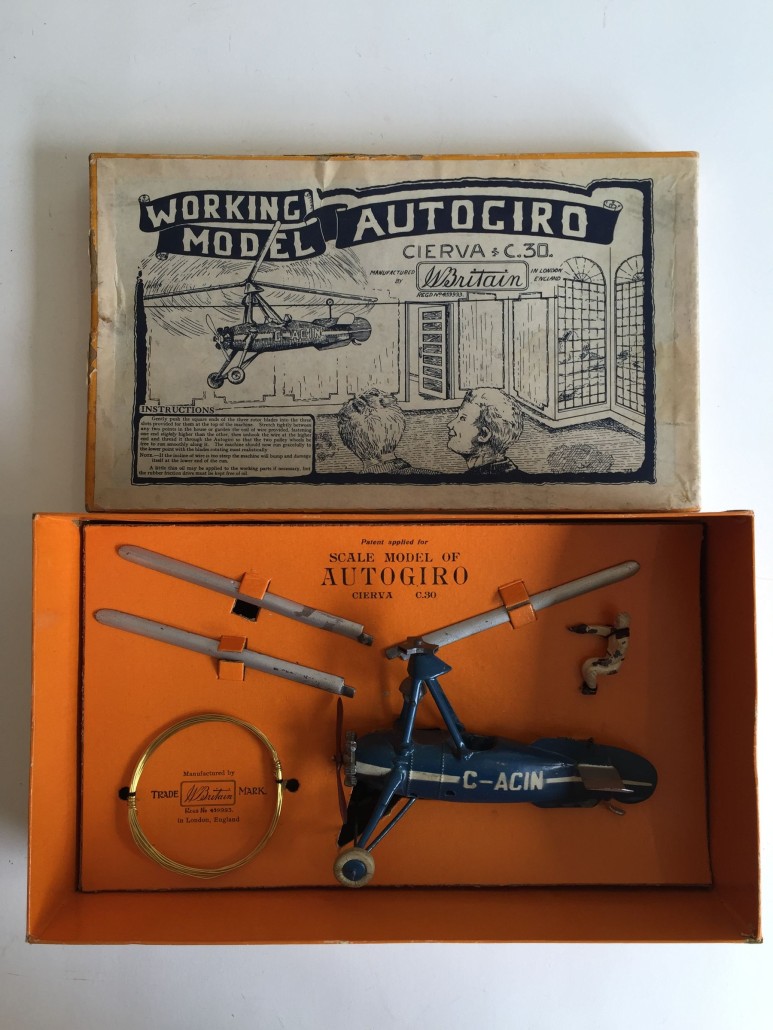 Britains ‘Working Model Autogiro’ Set #1392 depicting an aircraft used to deliver mail prior to World War II, est. $3,000-$4,000. Old Toy Soldier Auctions image