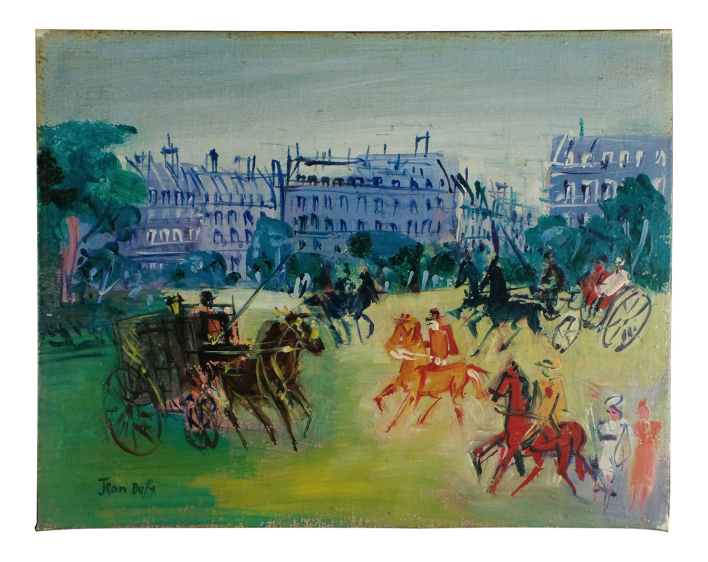 Jean Dufy (French), painting titled 'Cavaliers Dans Boulevard.' Roland Auctions image