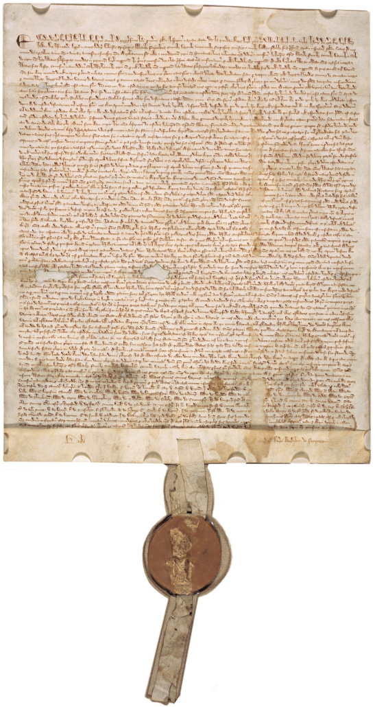1297 version of Magna Carta, one of four originals of the document. This copy was formerly owned by the Brudenell family and the Earls of Cardigan, and later the Perot Foundation. David Mark Rubenstein, co-founder and Managing Director of The Carlyle Group, acquired the document in 2007 and loaned it to the National Archives and Records Administration. It is now on public display in the West Rotunda Gallery of the National Archives Building in Washington, D.C.