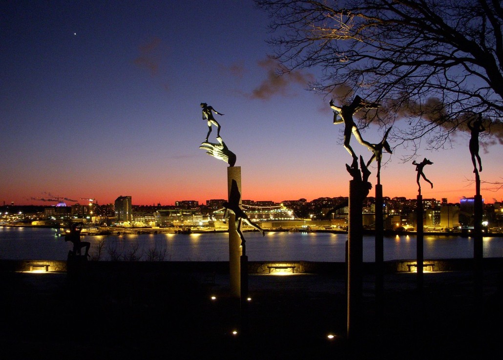  Outdoor art at Millesgården art museum and sculpture garden at Lidingö, night view overlooking Stockholm harbour. Photo courtesy of Hollger.Ellgaard, CC by-SA 3.0 license