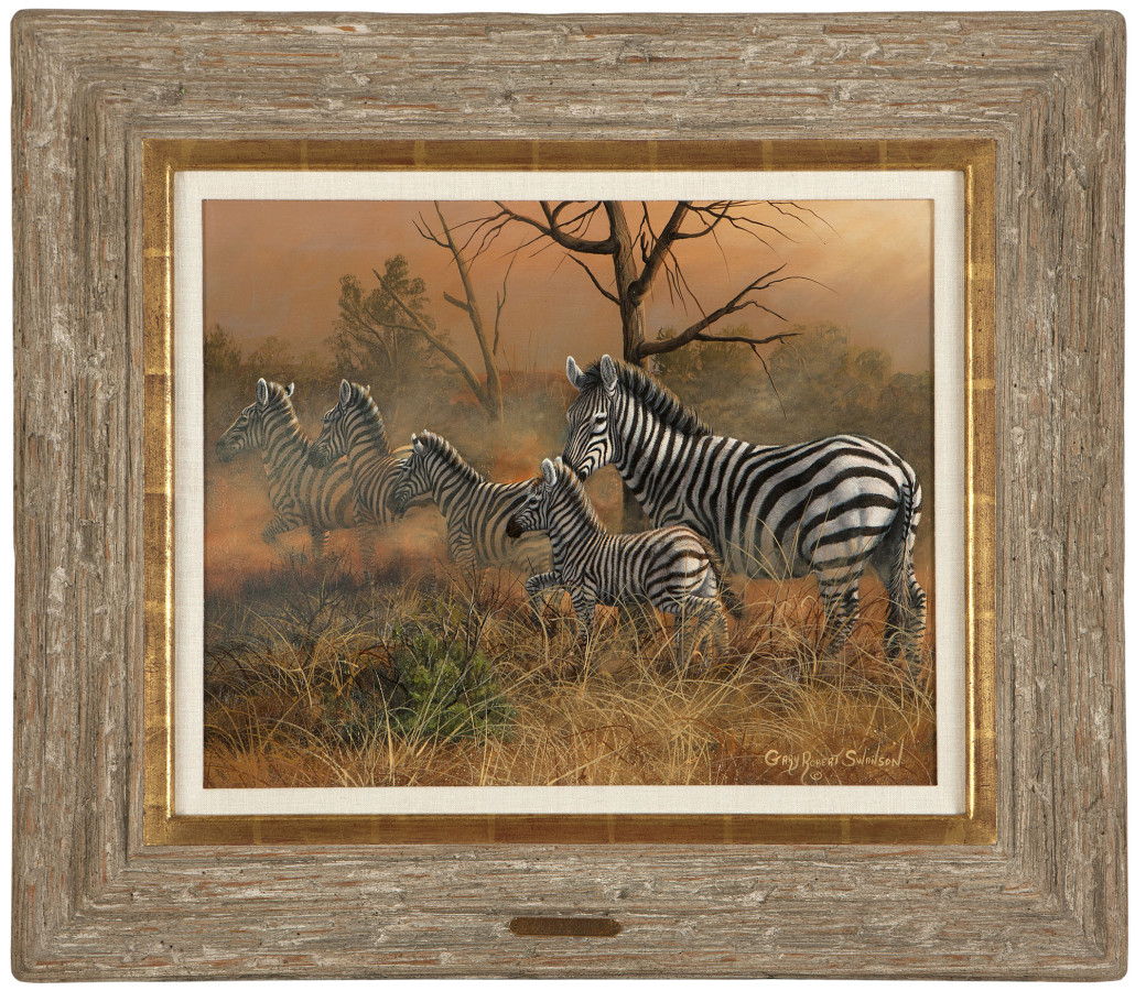 ‘Sunrise Excitement’ by South Dakota-born wildlife painter Gary Robert Swanson (1941-2010, Prescott, Ariz.) is expected to bring $2,500 to $4,500 at Moran’s September Decorative Art Auction. Moran’s image