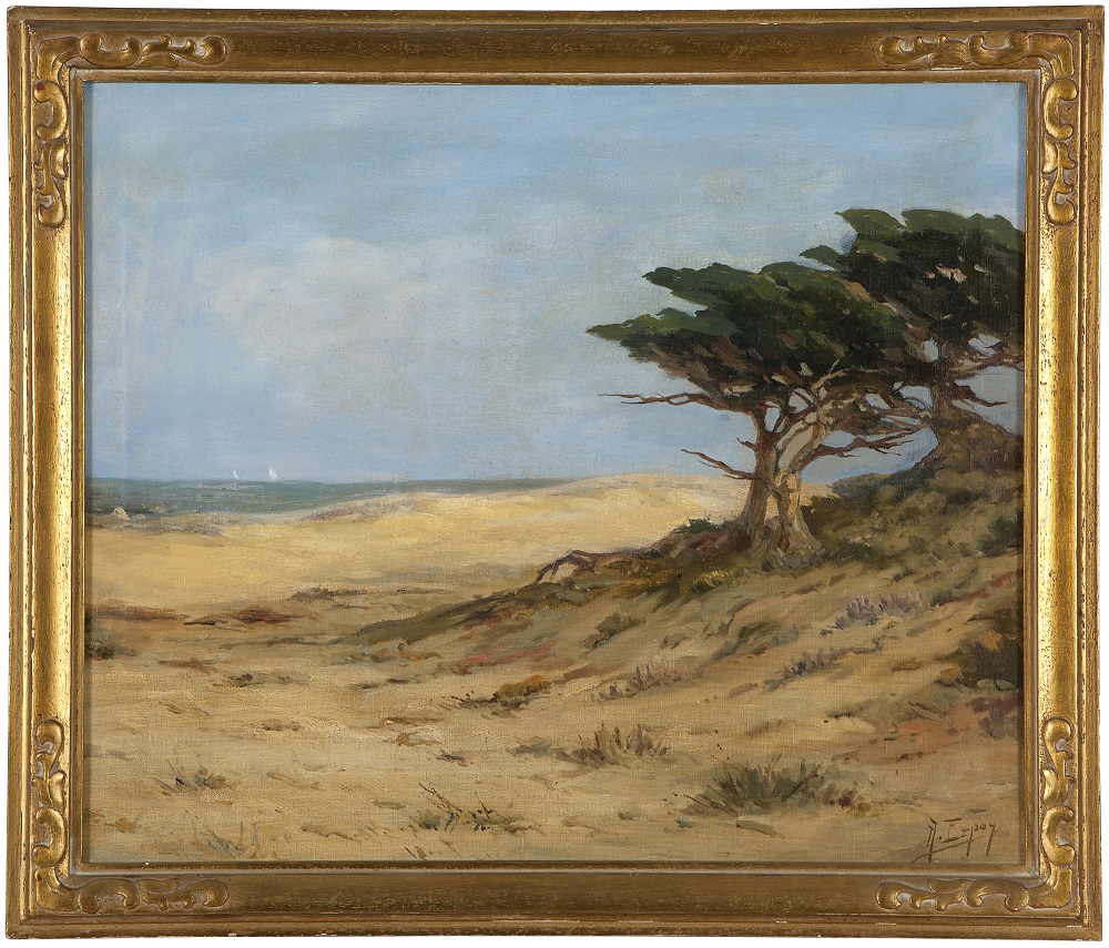This coastal scene by Angel Espoy (1879-1963, Seal Beach, Calif.) is to be offered in Moran’s September catalog with a $2,000 to $3,000 estimate. Moran’s image 