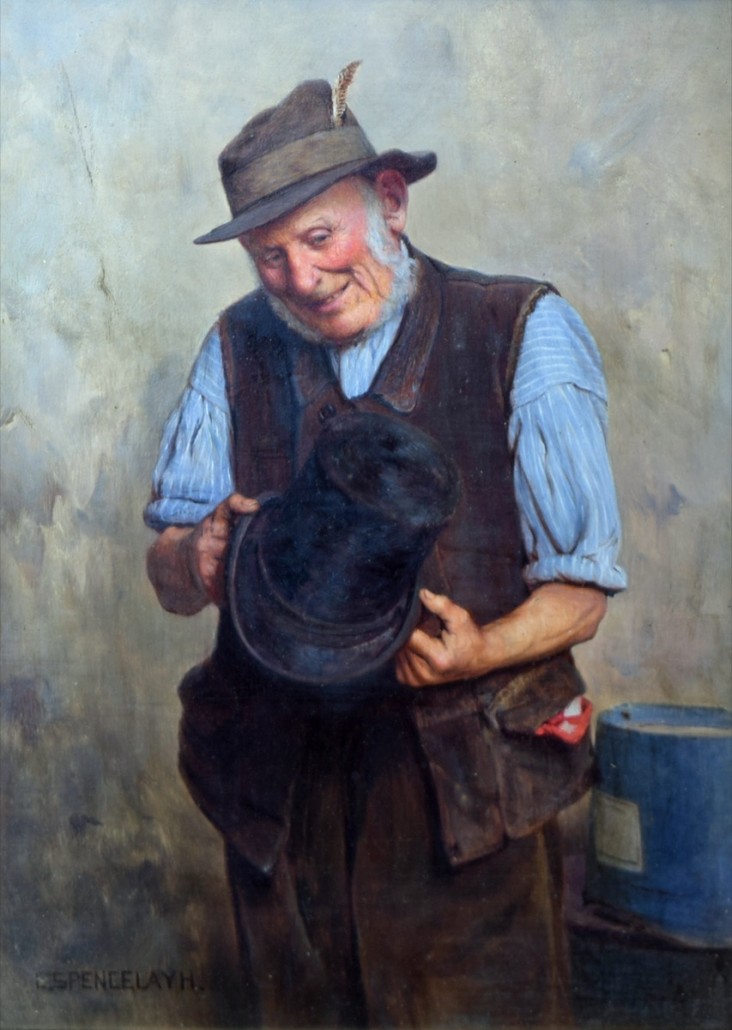 Spencelayh-1“Antiques”, an oil on board by Charles Spencelayh, estimated at £20,000-30,000. Photo Peter Wilson auctioneers