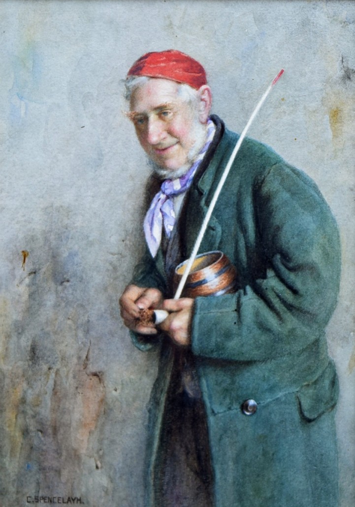'Old Nicotinus,' a watercolor by Charles Spencelayh, estimated at £10,000-£15,000. Photo Peter Wilson auctioneers