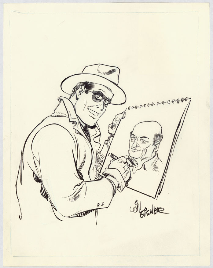 Frequently finding humor in situations ranging from the routine to the absurd, Will Eisner drew The Spirit illustrating a head shot of Eisner himself. Image courtesy of Denis Kitchen.