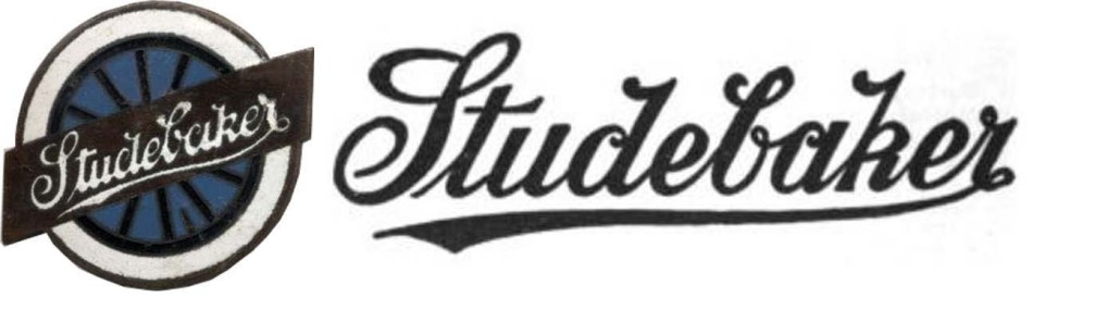 Flowing-script Studebaker logo used in 1917, and the "turning wheel" badge used on Studebaker cars produced between 1912-1934